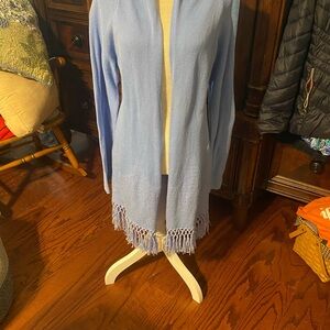 Lilly Pulitzer Tatum Light Blue Fringe Open-Front Women's Sweater Cardigan